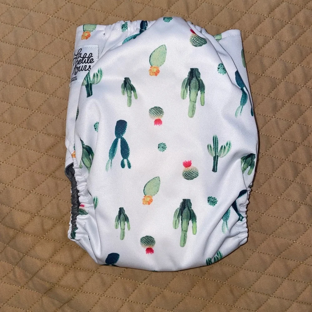 Green and White Cactus Print Diaper Cover with Adjustable Snaps